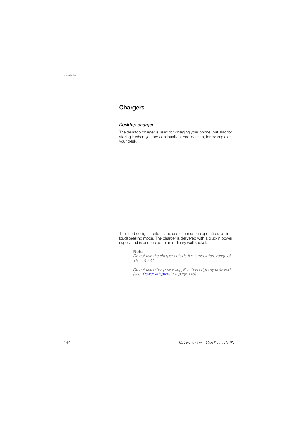 Chargers, Desktop charger | AASTRA DT590 for MD Evolution User Guide EN User Manual | Page 144 / 166