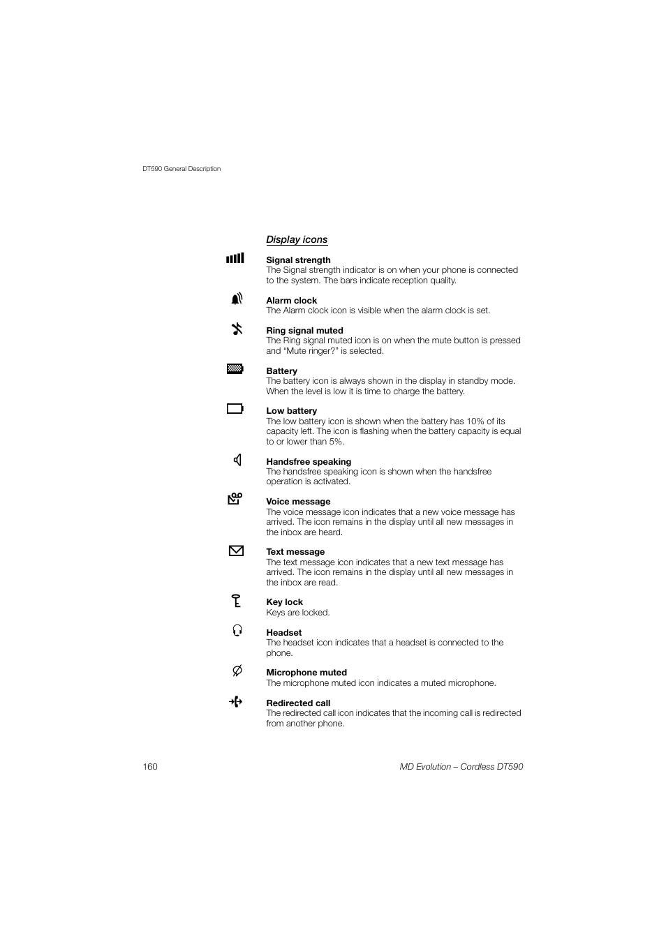 Display icons | AASTRA DT590 for MD Evolution User Guide EN User Manual | Page 30 / 166