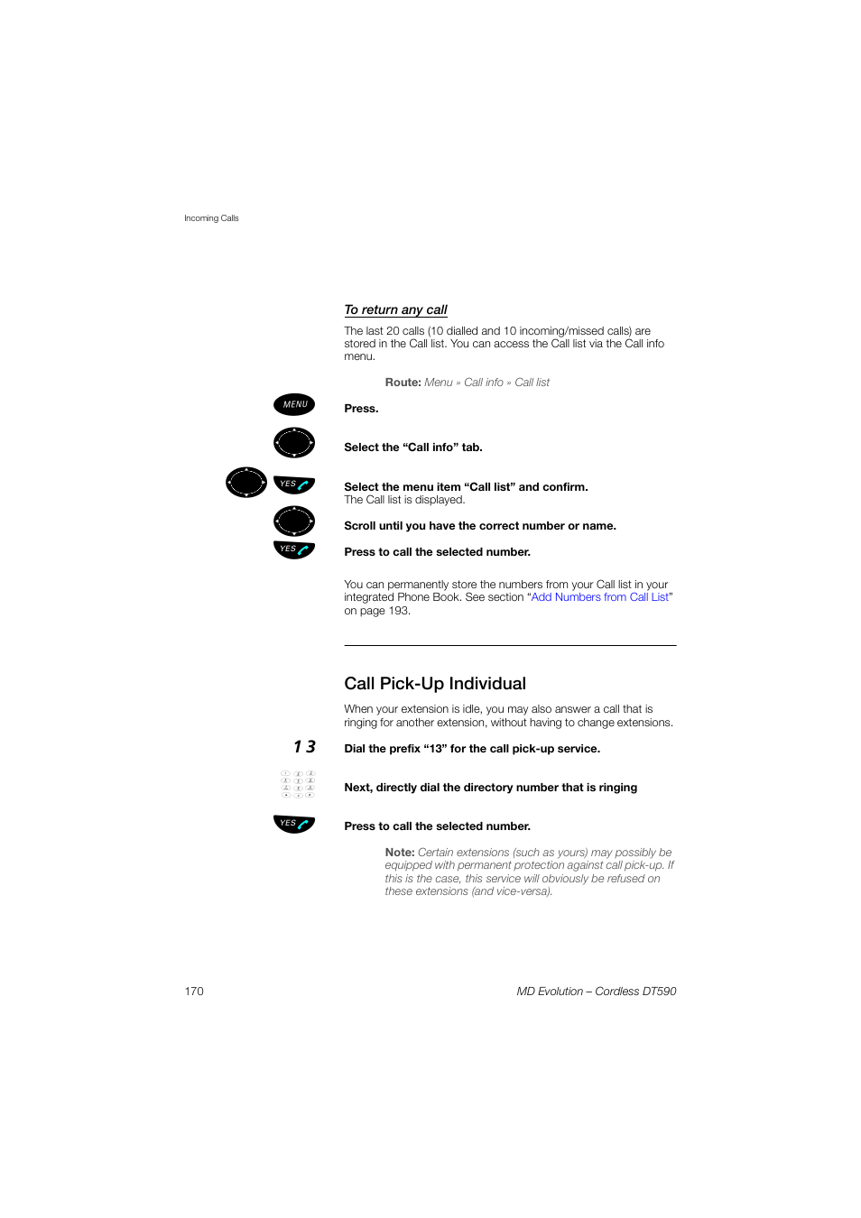 To return any call, Call pick-up individual, ºь ы | AASTRA DT590 for MD Evolution User Guide EN User Manual | Page 40 / 166