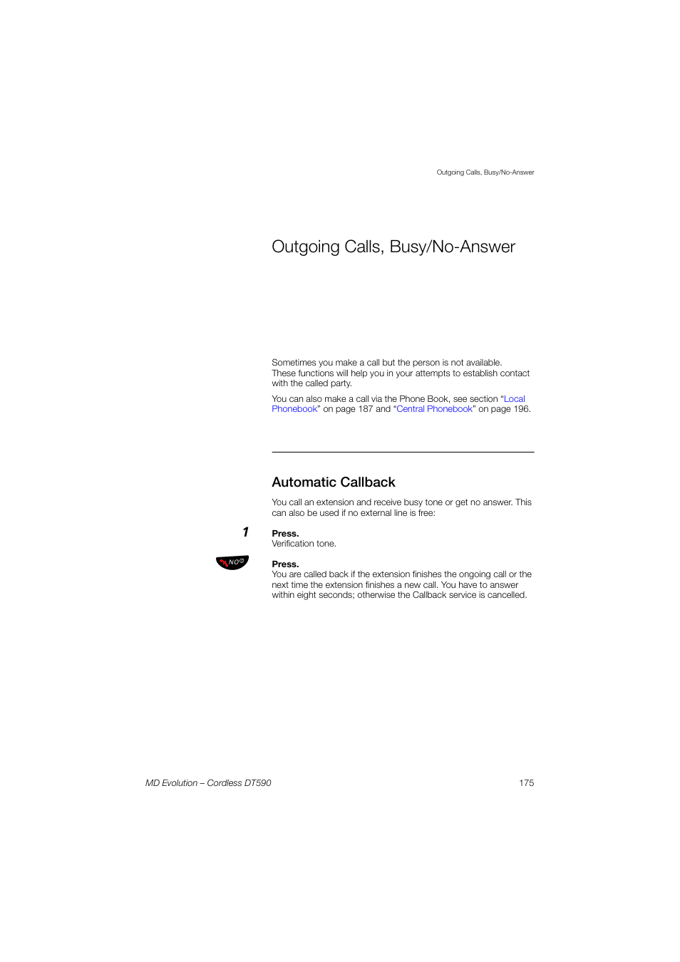 Outgoing calls, busy/no-answer, Automatic callback | AASTRA DT590 for MD Evolution User Guide EN User Manual | Page 45 / 166