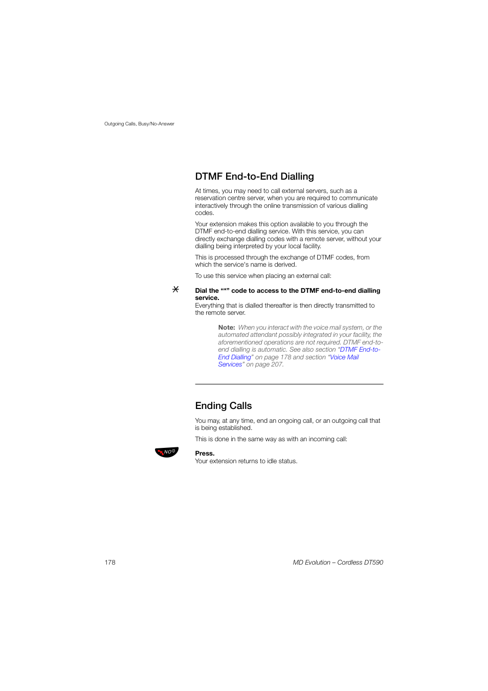 Dtmf end-to-end dialling, Ending calls | AASTRA DT590 for MD Evolution User Guide EN User Manual | Page 48 / 166