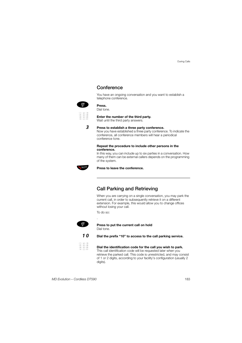 Conference, Call parking and retrieving | AASTRA DT590 for MD Evolution User Guide EN User Manual | Page 53 / 166