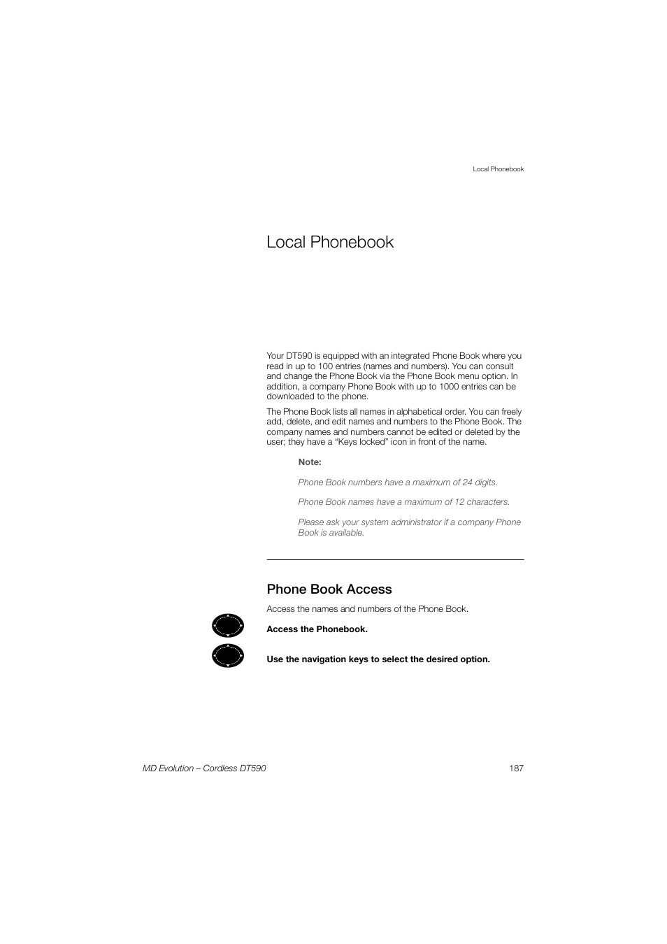 Local phonebook, Phone book access, Local | Phonebook | AASTRA DT590 for MD Evolution User Guide EN User Manual | Page 57 / 166