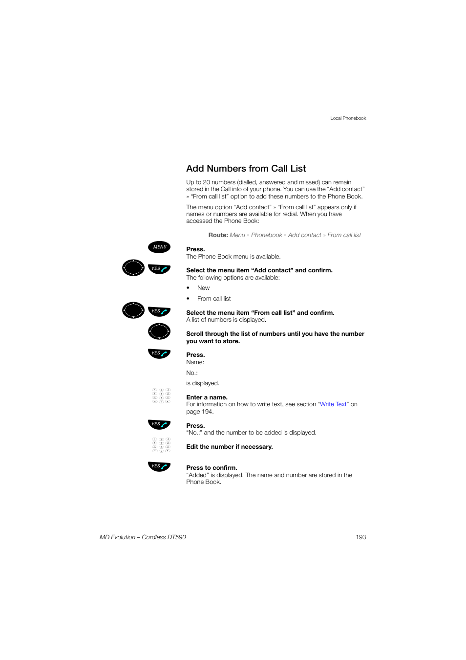 Add numbers from call list, Section, ºь ы | ºьь ы | AASTRA DT590 for MD Evolution User Guide EN User Manual | Page 63 / 166