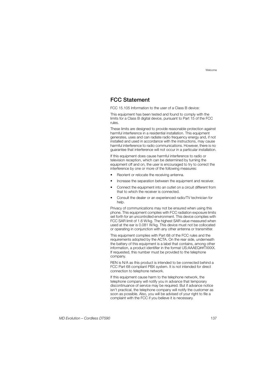 Fcc statement | AASTRA DT590 for MD Evolution User Guide EN User Manual | Page 7 / 166