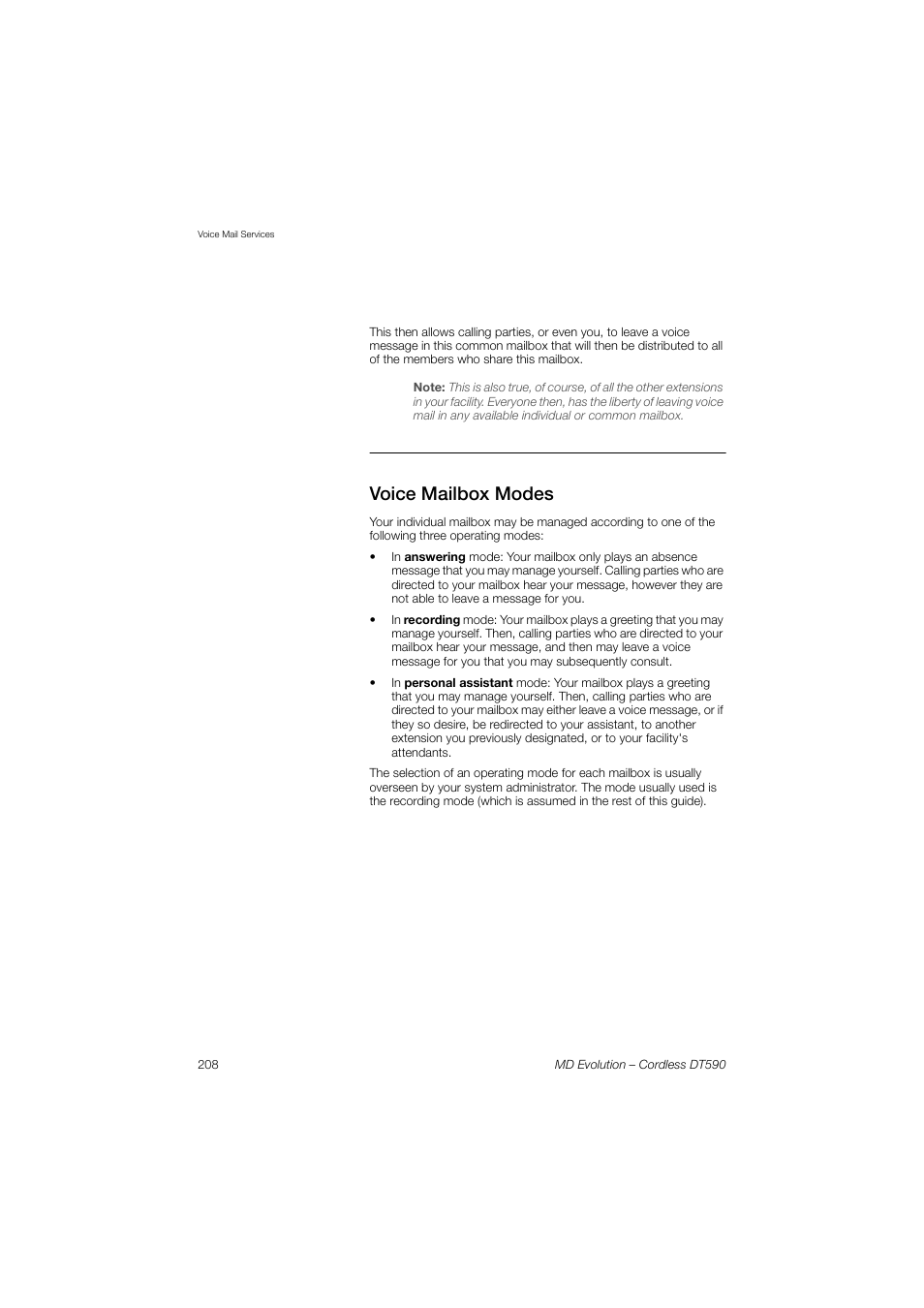 Voice mailbox modes | AASTRA DT590 for MD Evolution User Guide EN User Manual | Page 78 / 166