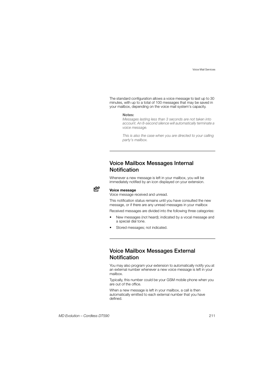 Voice mailbox messages internal notification, Voice mailbox messages external notification | AASTRA DT590 for MD Evolution User Guide EN User Manual | Page 81 / 166