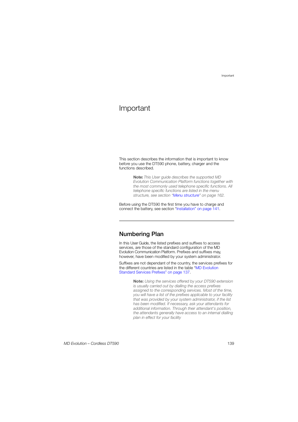 Important, Numbering plan | AASTRA DT590 for MD Evolution User Guide EN User Manual | Page 9 / 166