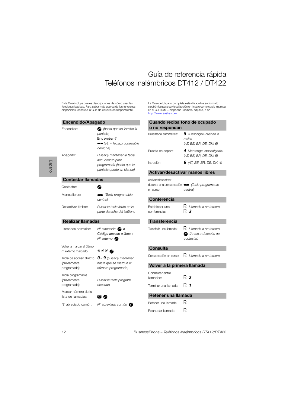 AASTRA DT4x2 for BusinessPhone Quick Reference Guide User Manual | Page 12 / 36