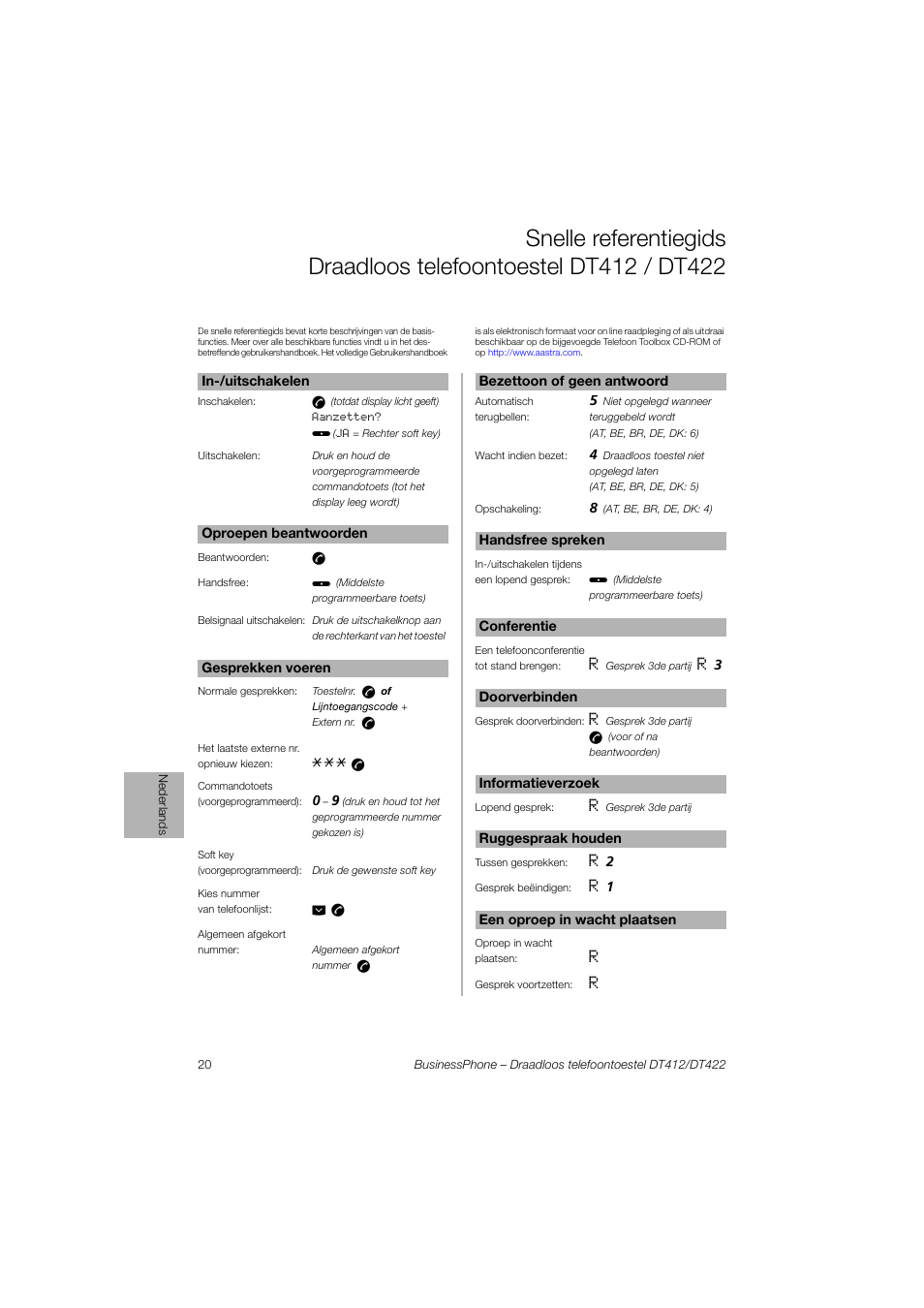 AASTRA DT4x2 for BusinessPhone Quick Reference Guide User Manual | Page 20 / 36