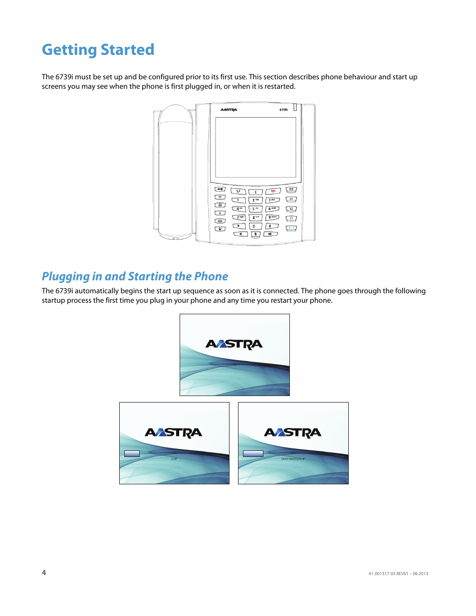 Getting started, Plugging in and starting the phone | AASTRA 6739i User Guide EN User Manual | Page 10 / 214