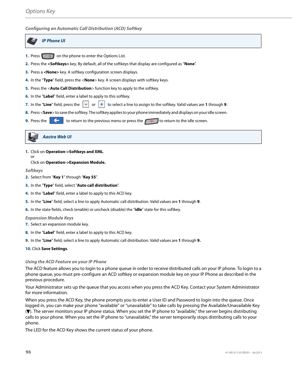 Options key | AASTRA 6739i User Guide EN User Manual | Page 102 / 214