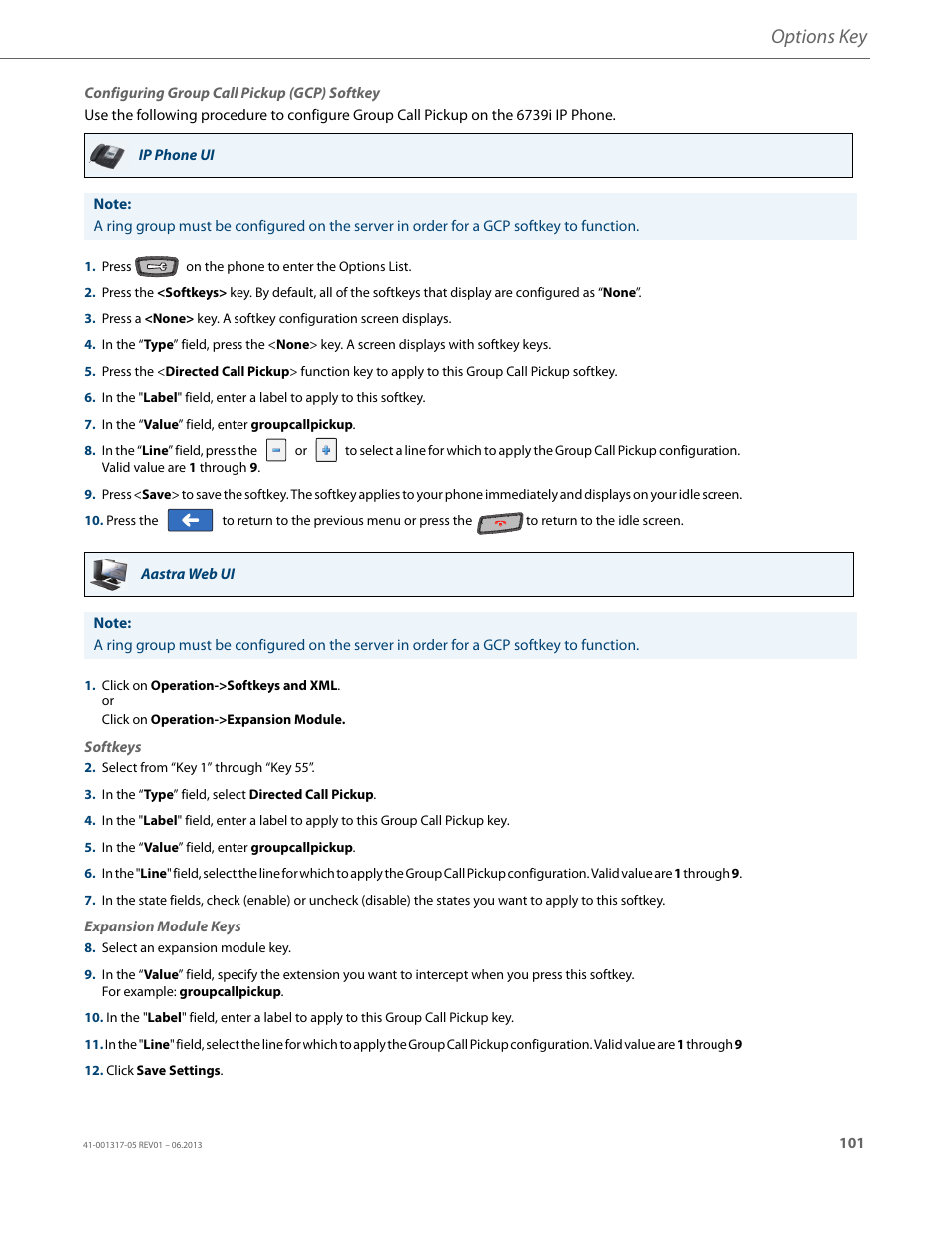 Options key | AASTRA 6739i User Guide EN User Manual | Page 107 / 214