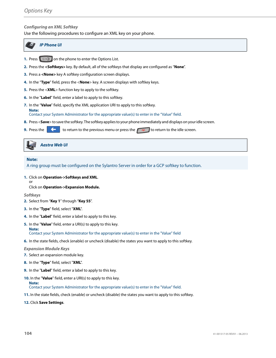 Options key | AASTRA 6739i User Guide EN User Manual | Page 110 / 214