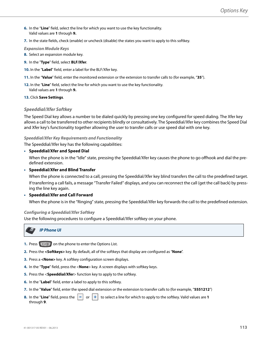 Speeddial/xfer softkey, Options key | AASTRA 6739i User Guide EN User Manual | Page 119 / 214