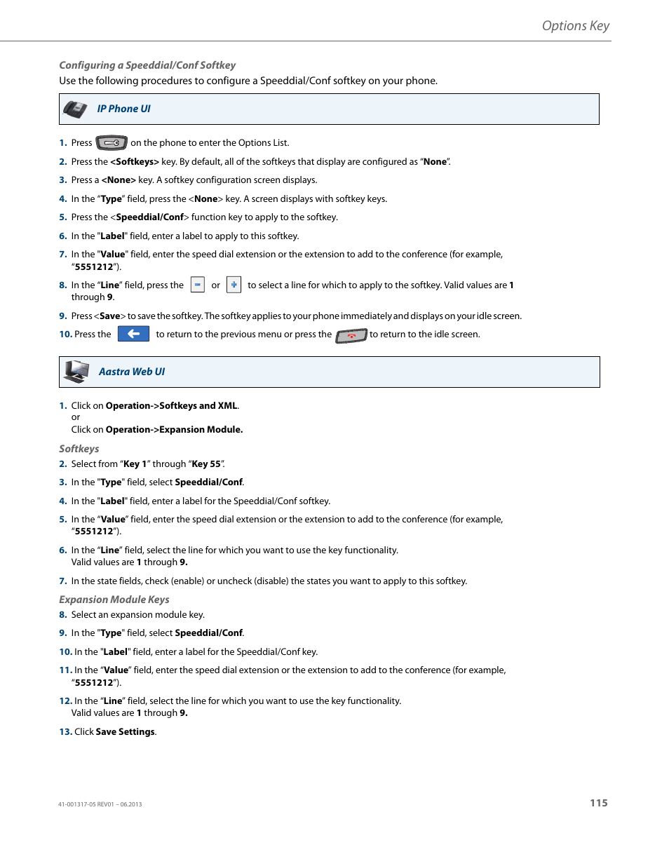 Options key | AASTRA 6739i User Guide EN User Manual | Page 121 / 214