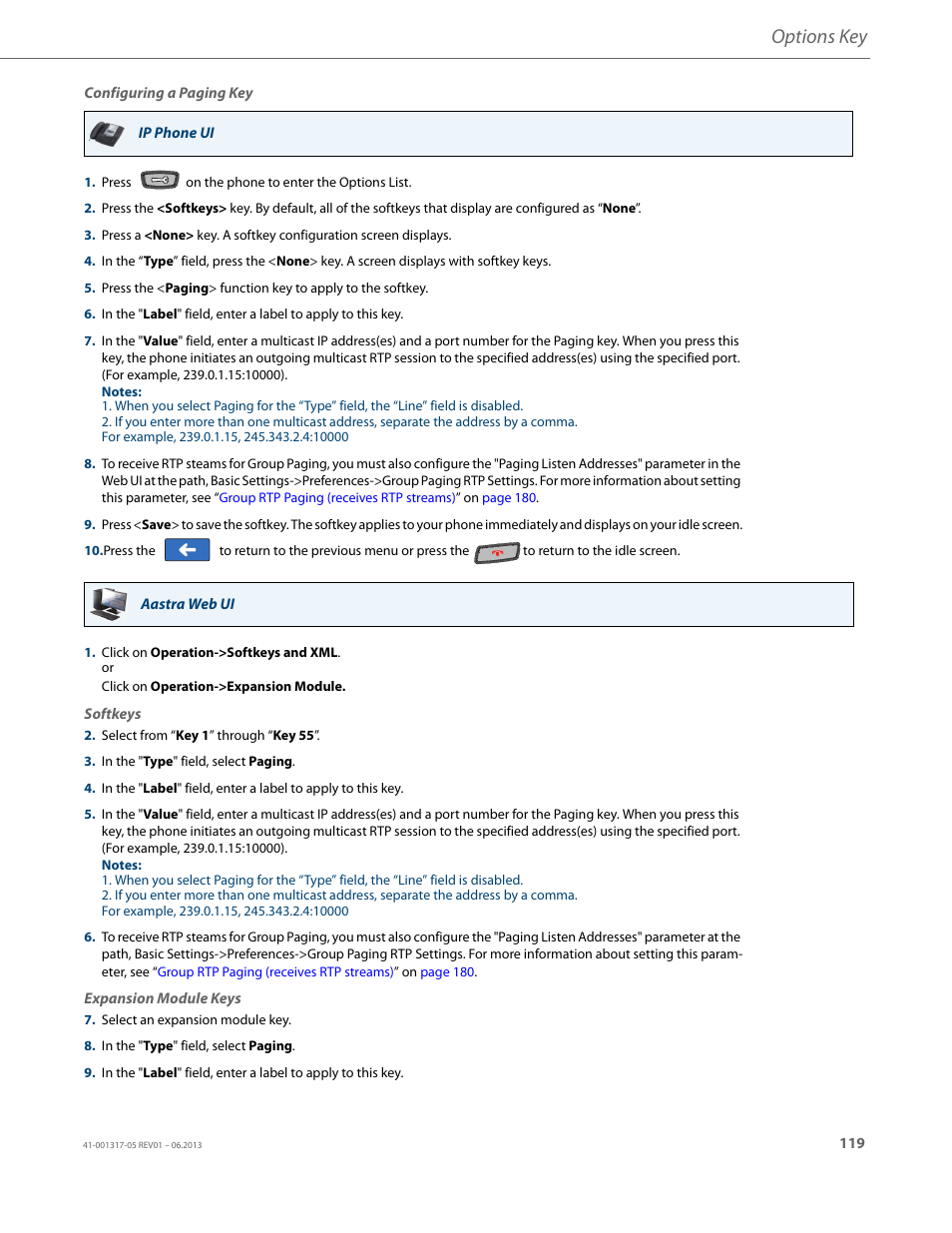 Options key | AASTRA 6739i User Guide EN User Manual | Page 125 / 214
