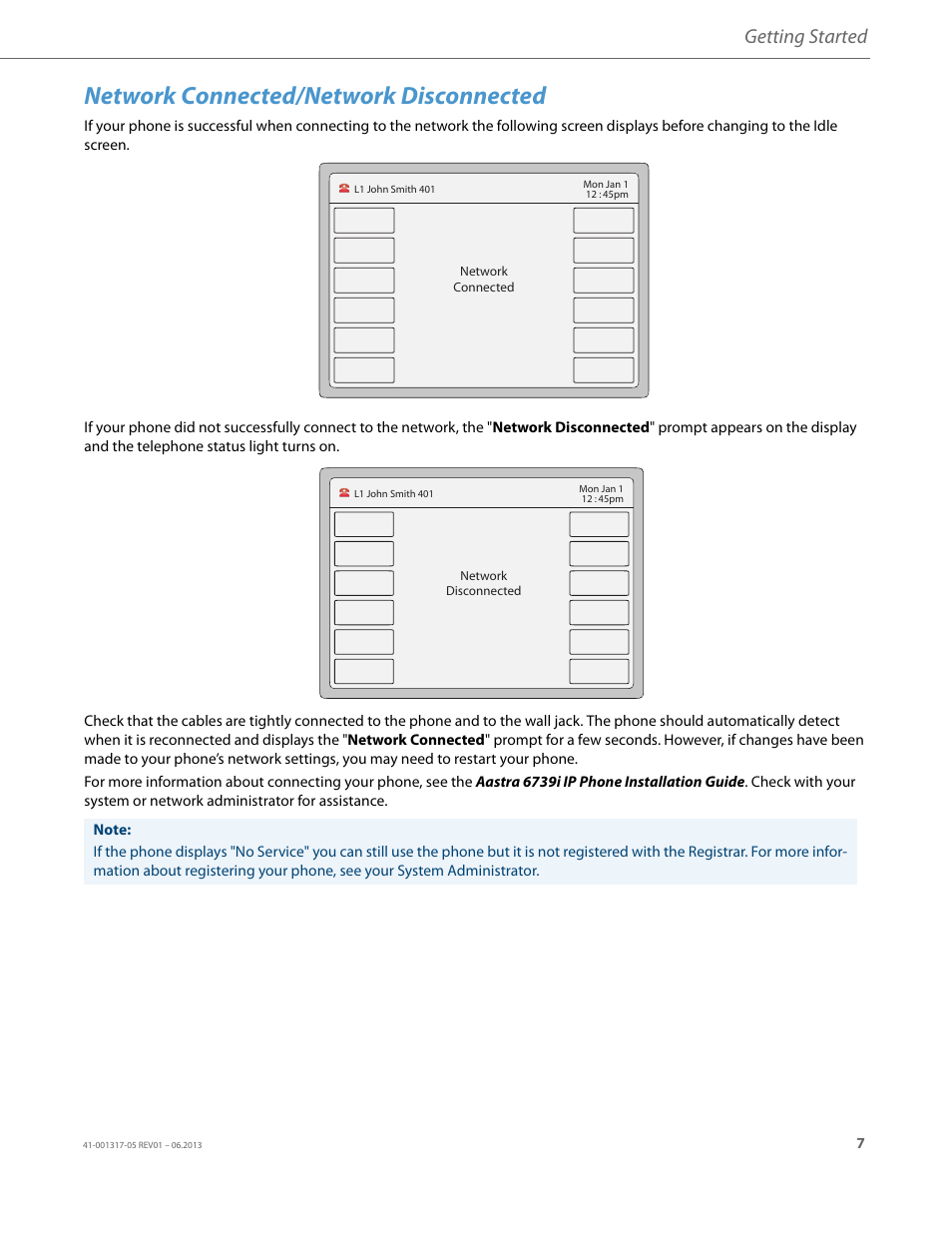 Network connected/network disconnected, Getting started | AASTRA 6739i User Guide EN User Manual | Page 13 / 214