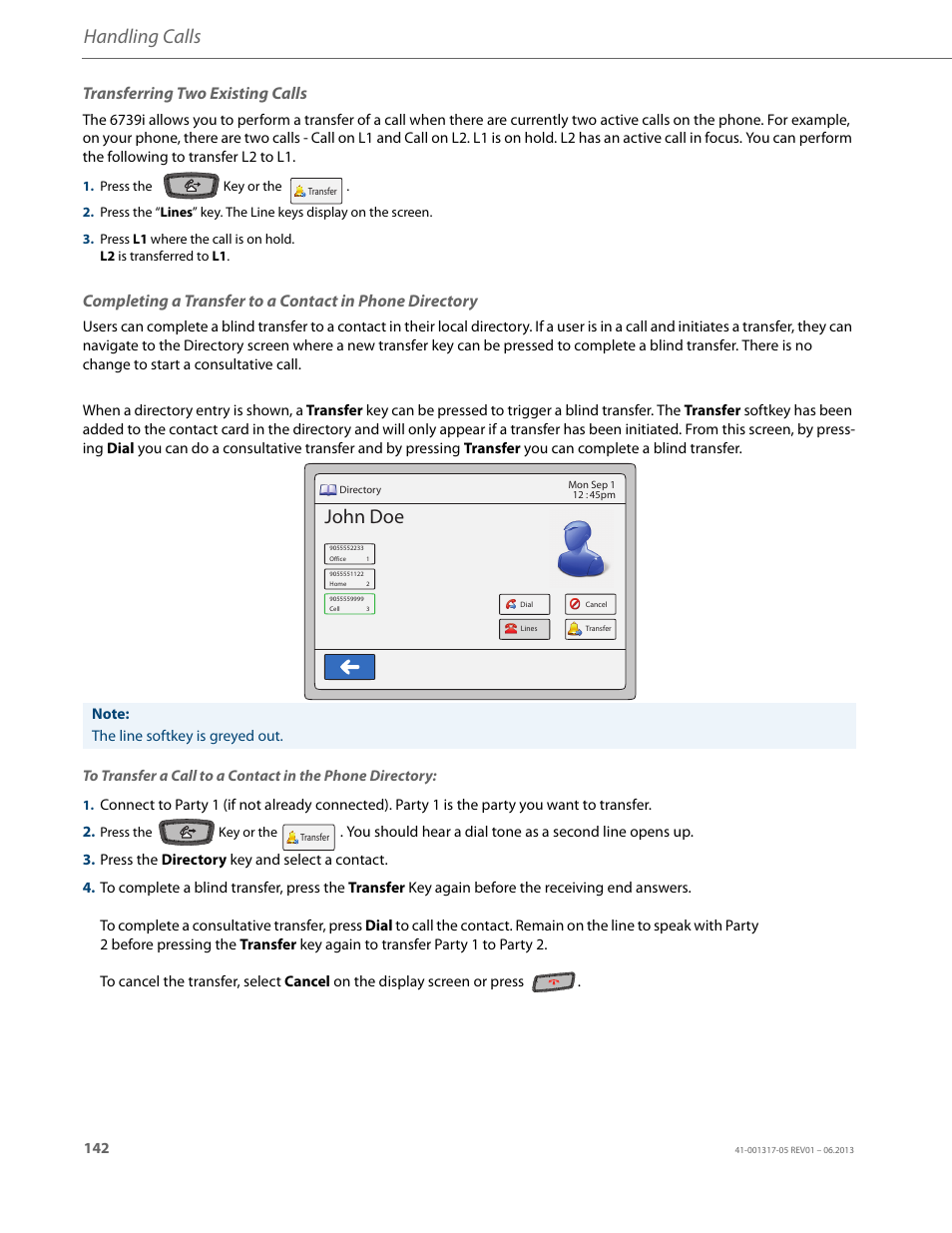 Transferring two existing calls, Handling calls, John doe | AASTRA 6739i User Guide EN User Manual | Page 148 / 214