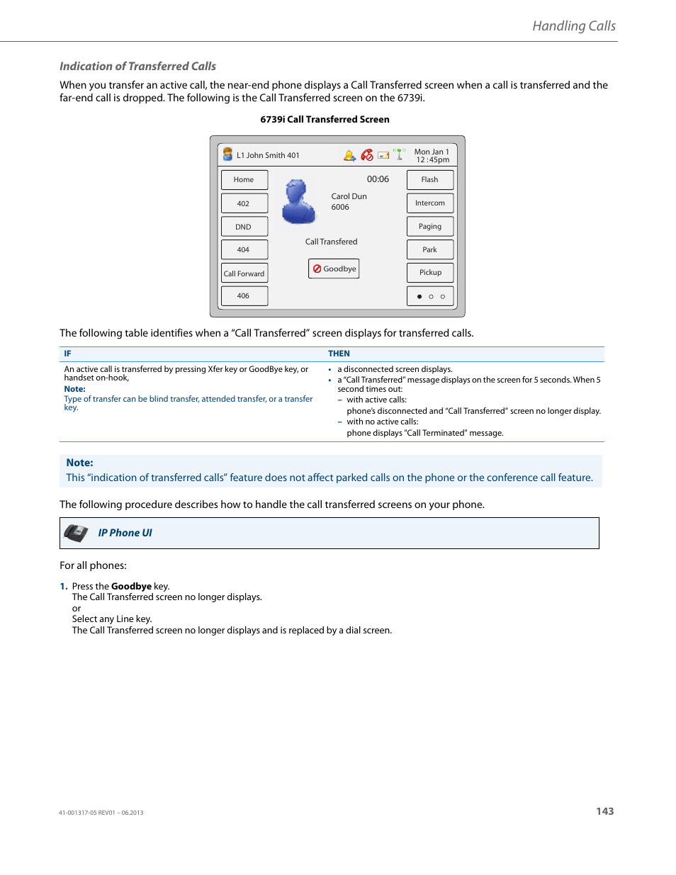 Indication of transferred calls, Handling calls | AASTRA 6739i User Guide EN User Manual | Page 149 / 214