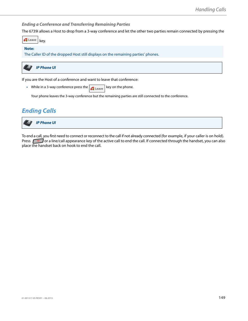 Ending calls, Handling calls | AASTRA 6739i User Guide EN User Manual | Page 155 / 214