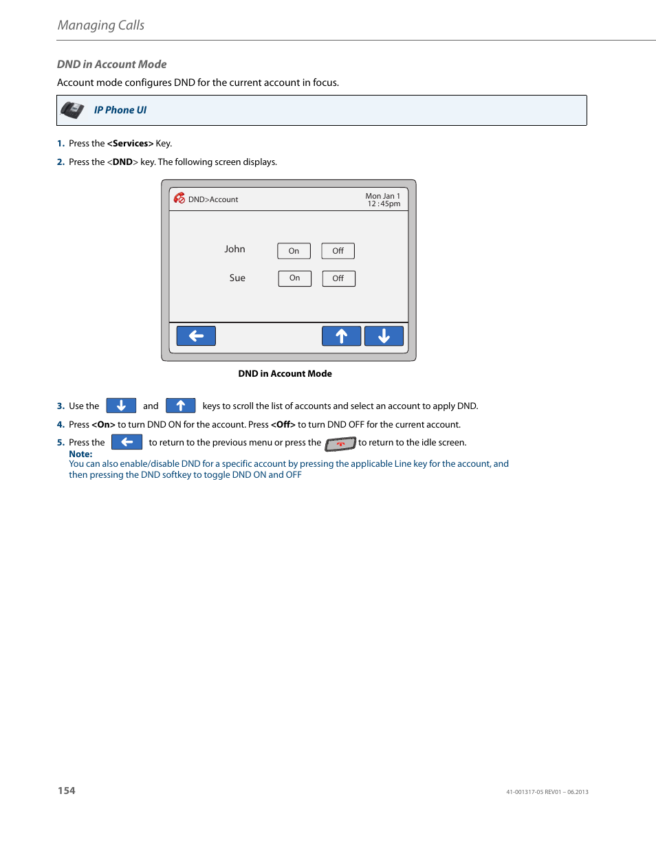 Dnd in account mode, Managing calls | AASTRA 6739i User Guide EN User Manual | Page 160 / 214