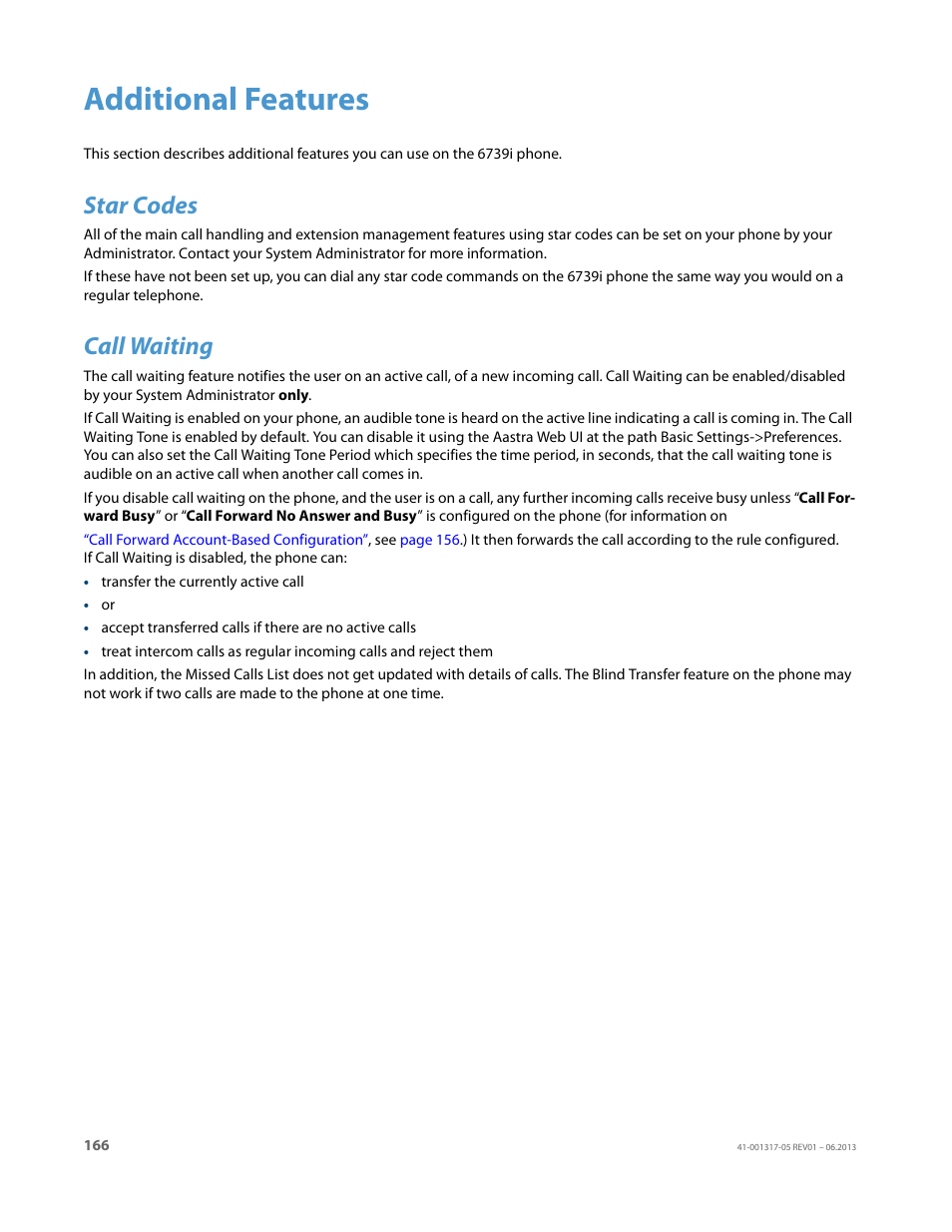 Additional features, Star codes, Call waiting | AASTRA 6739i User Guide EN User Manual | Page 172 / 214