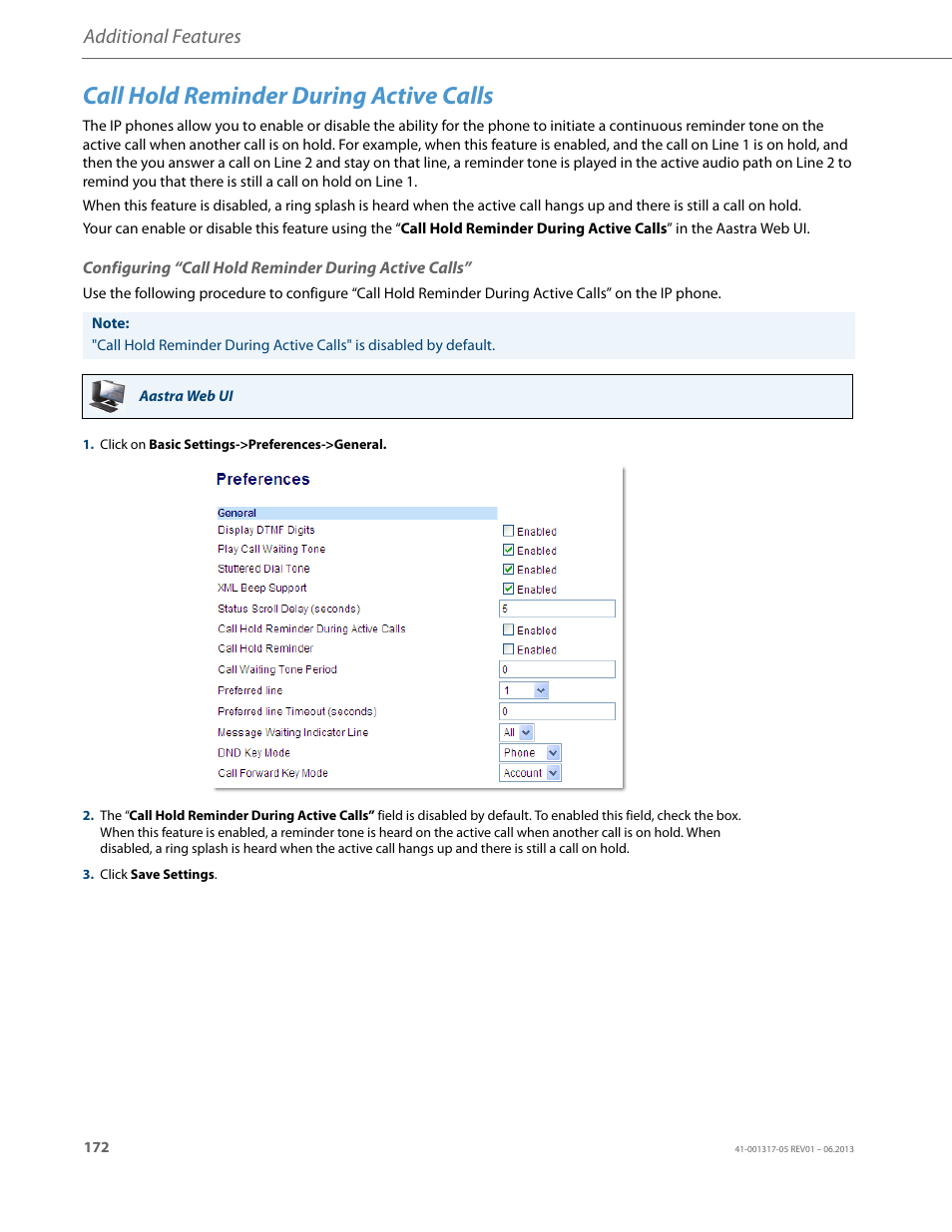 Call hold reminder during active calls, Additional features | AASTRA 6739i User Guide EN User Manual | Page 178 / 214