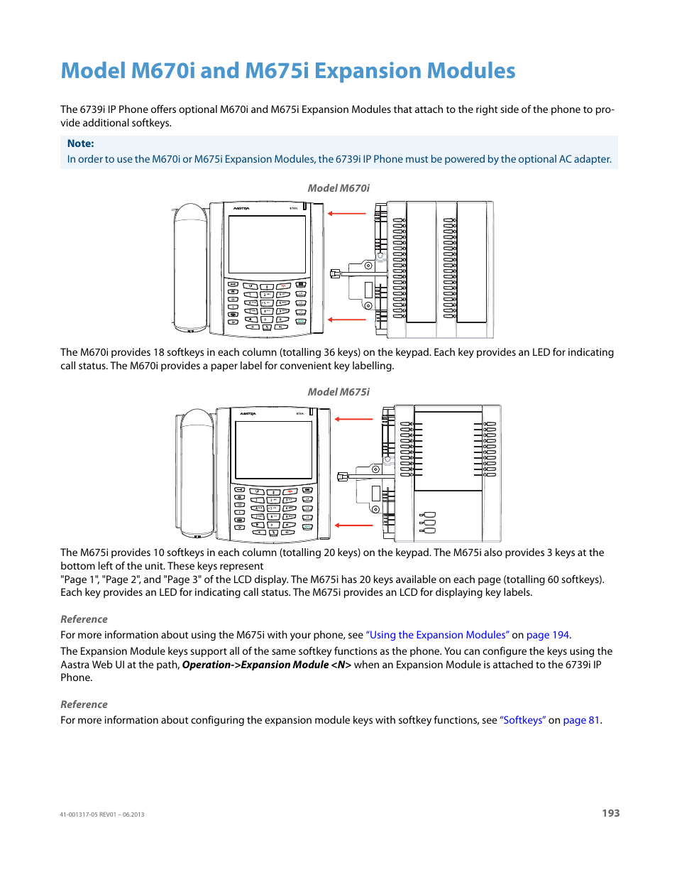 Model m670i and m675i expansion modules, Model, M670i and m675i expansion modules | AASTRA 6739i User Guide EN User Manual | Page 199 / 214