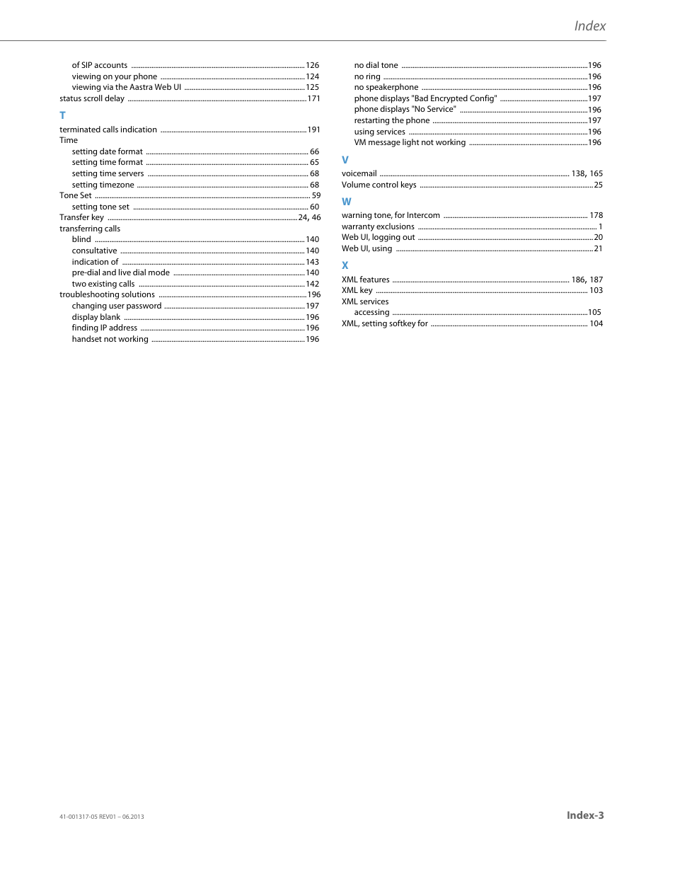 Index | AASTRA 6739i User Guide EN User Manual | Page 213 / 214
