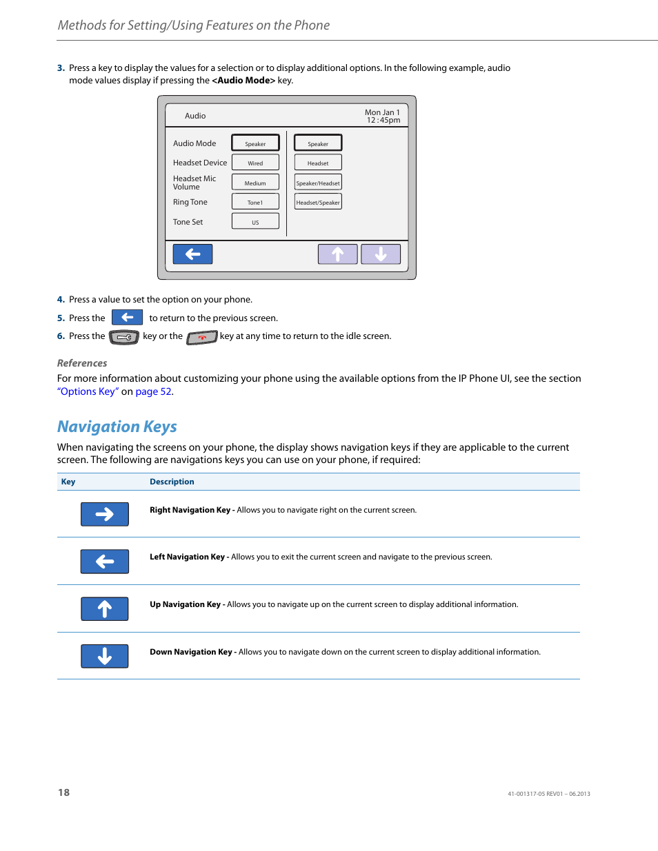 Navigation keys, Methods for setting/using features on the phone | AASTRA 6739i User Guide EN User Manual | Page 24 / 214