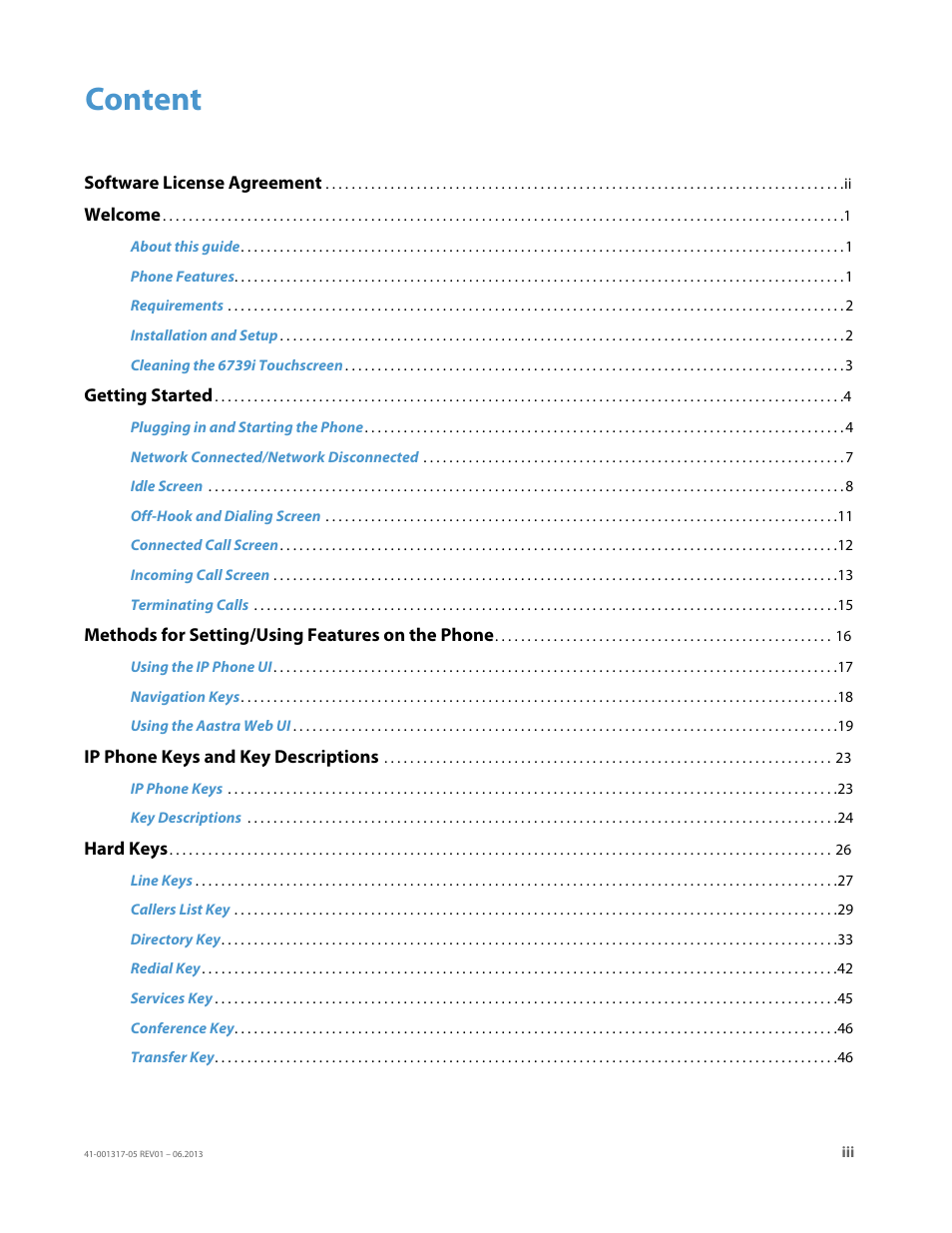 Content | AASTRA 6739i User Guide EN User Manual | Page 3 / 214