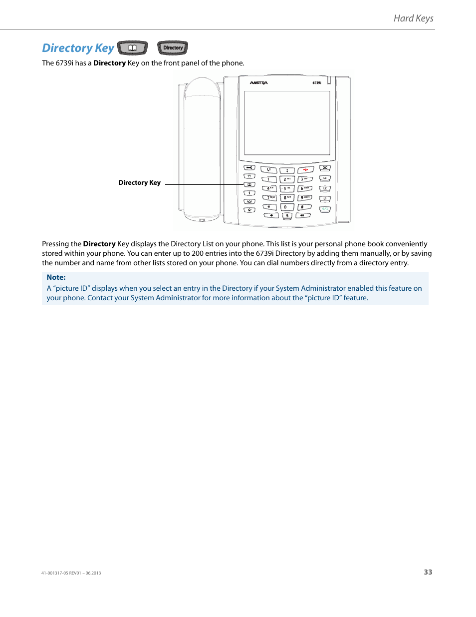 Directory key, Hard keys | AASTRA 6739i User Guide EN User Manual | Page 39 / 214