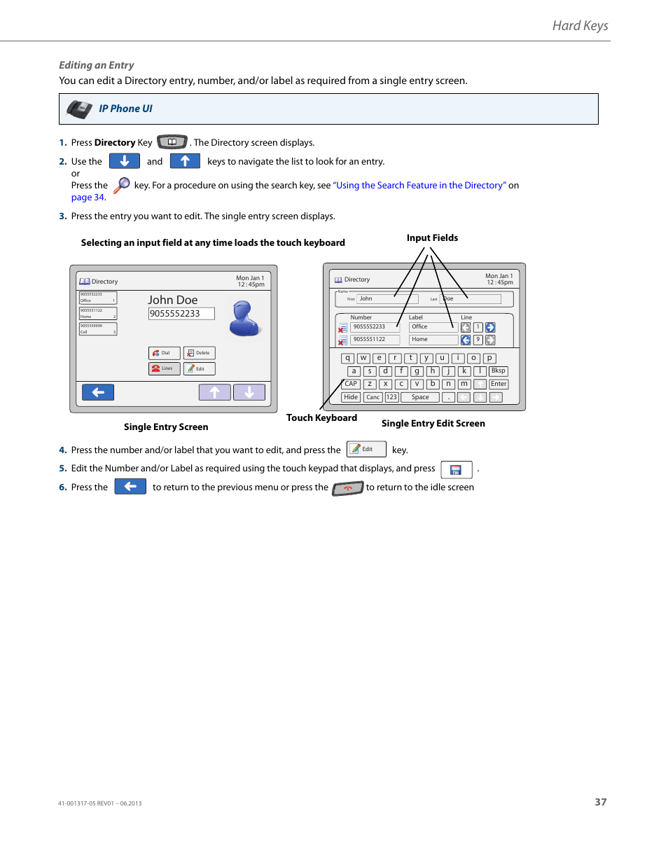 Hard keys, John doe | AASTRA 6739i User Guide EN User Manual | Page 43 / 214