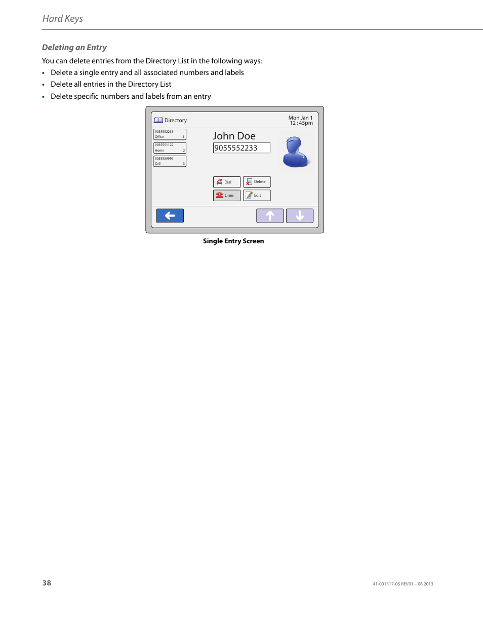 Deleting an entry, John doe, Hard keys | AASTRA 6739i User Guide EN User Manual | Page 44 / 214