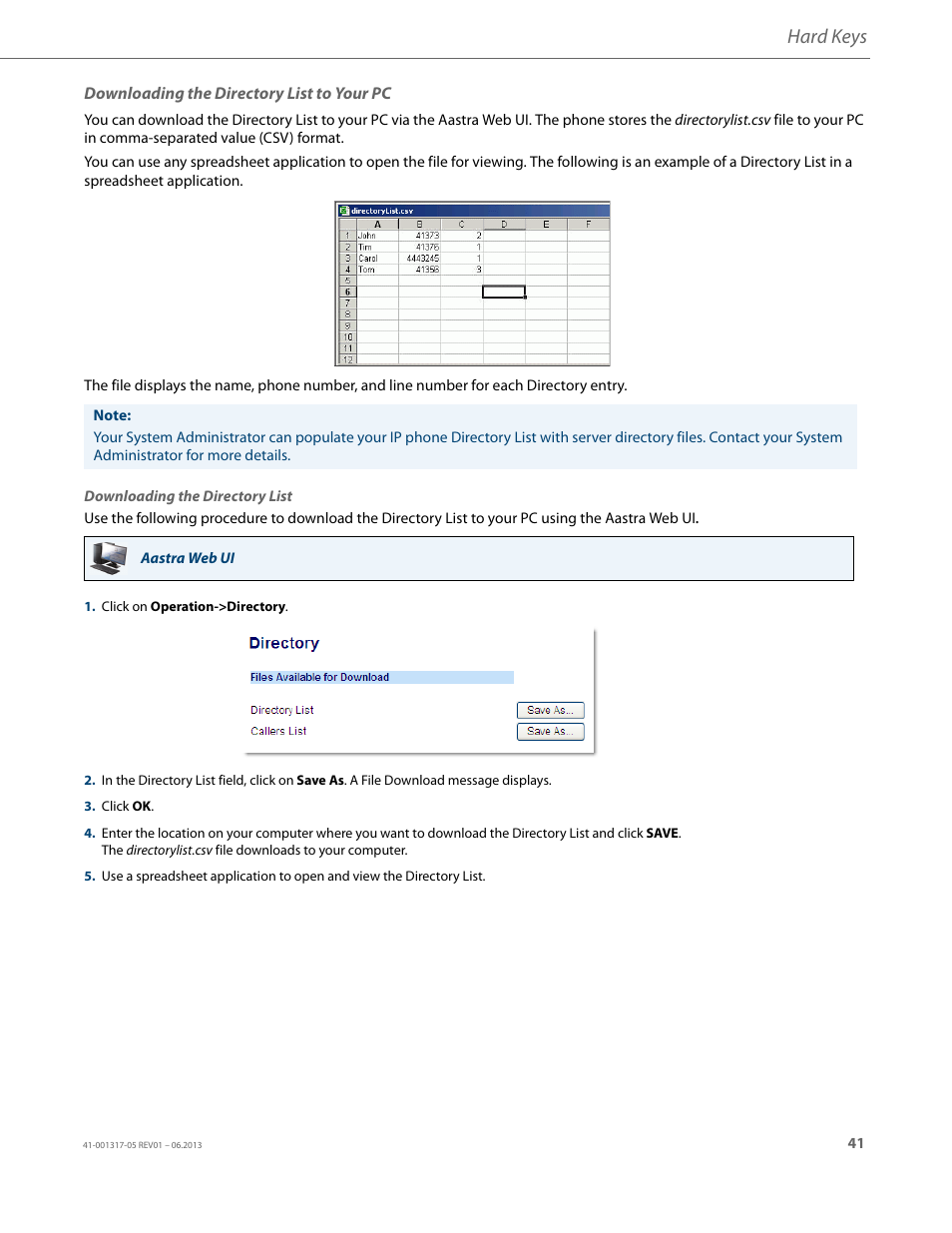 Downloading the directory list to your pc, Hard keys | AASTRA 6739i User Guide EN User Manual | Page 47 / 214
