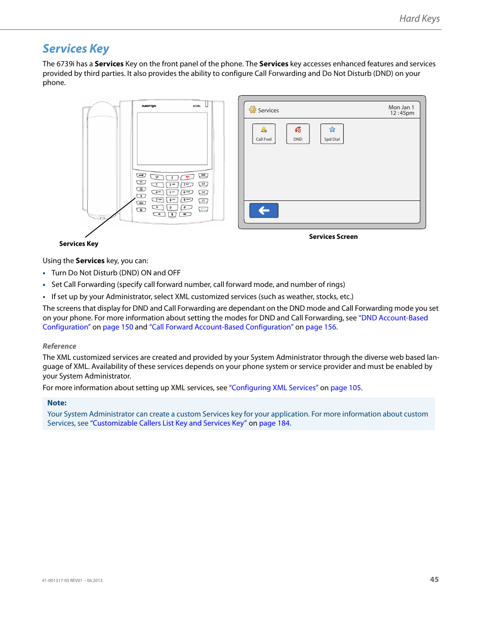 Services key, Hard keys | AASTRA 6739i User Guide EN User Manual | Page 51 / 214