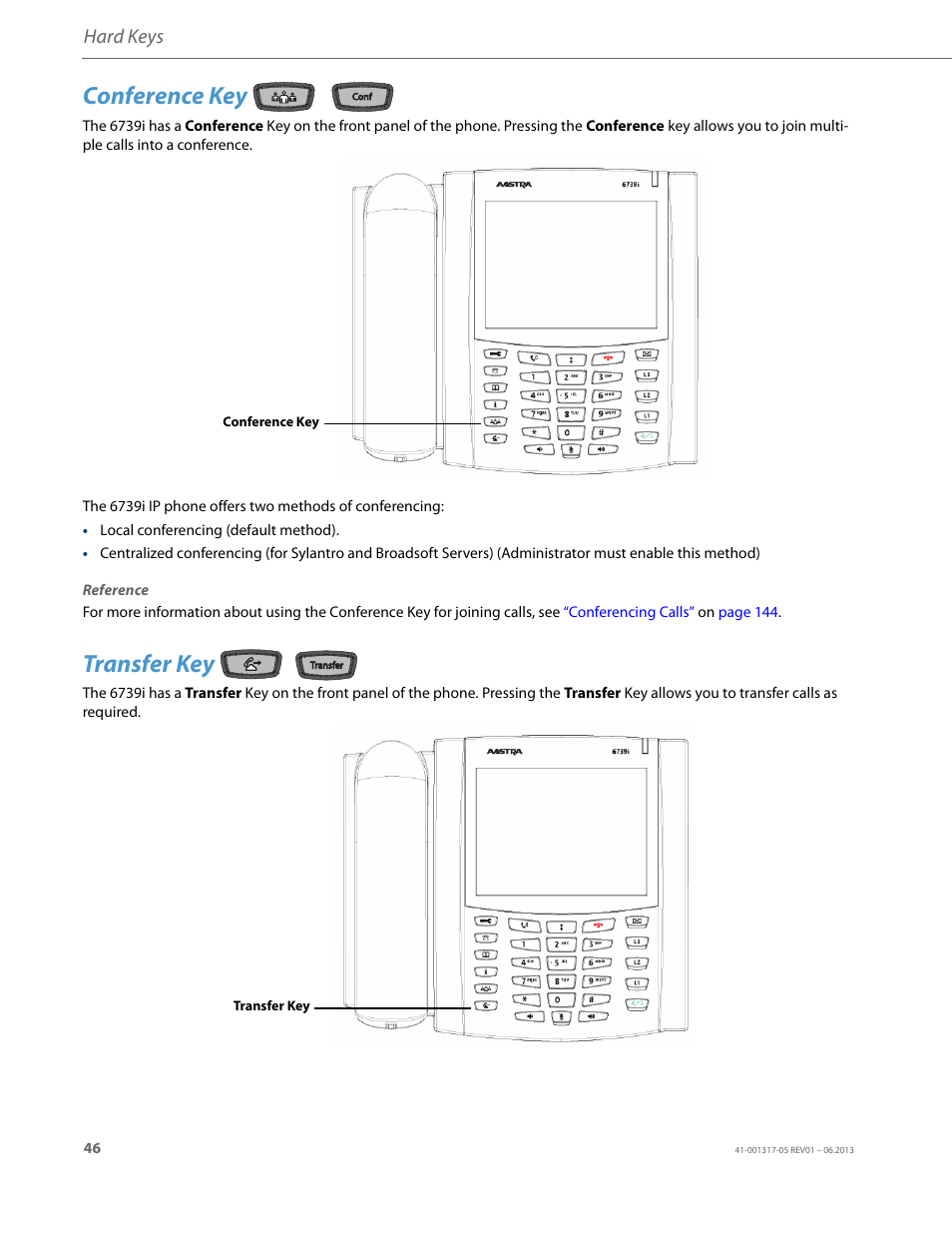 Conference key, Transfer key, Hard keys | AASTRA 6739i User Guide EN User Manual | Page 52 / 214