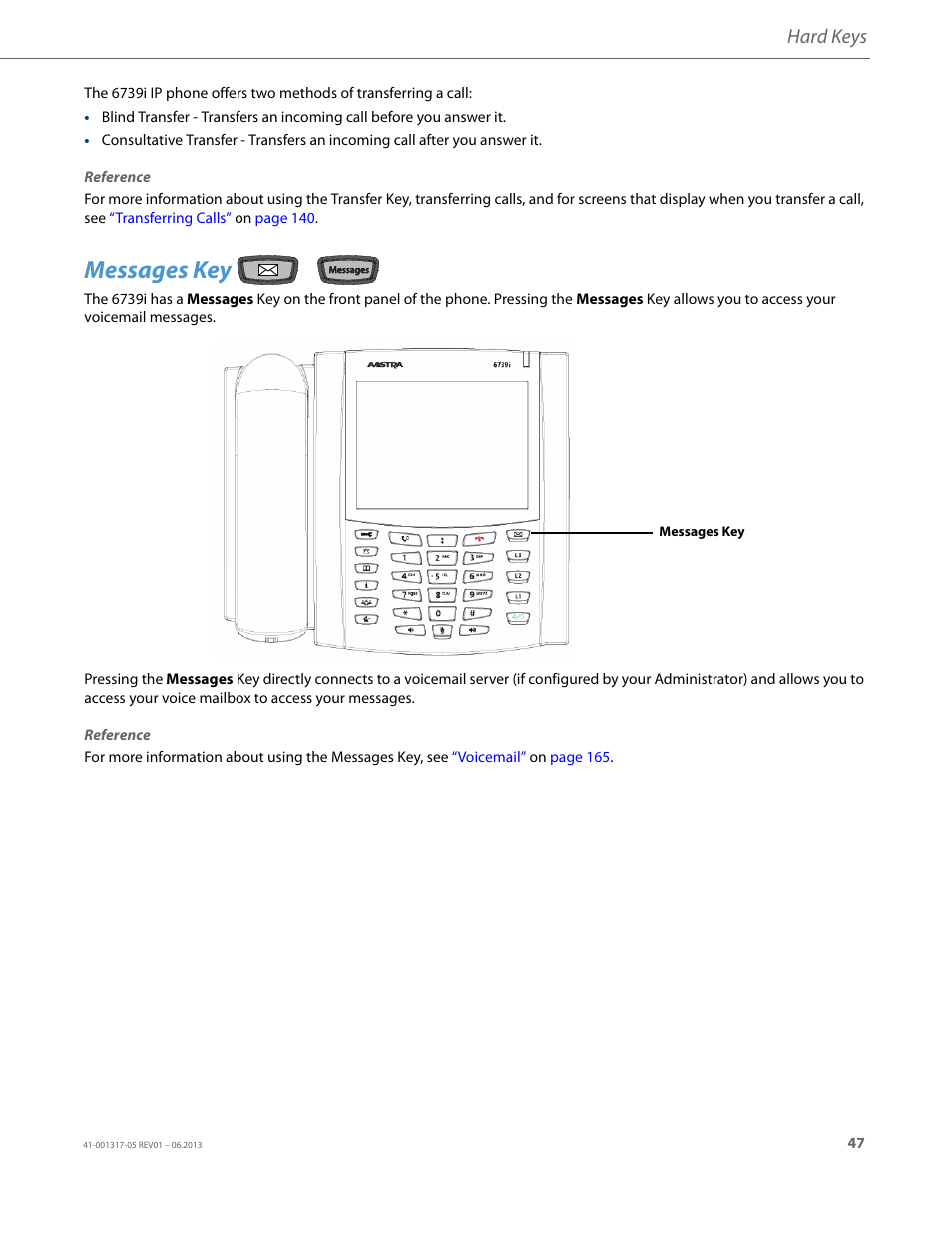 Messages key, Hard keys | AASTRA 6739i User Guide EN User Manual | Page 53 / 214