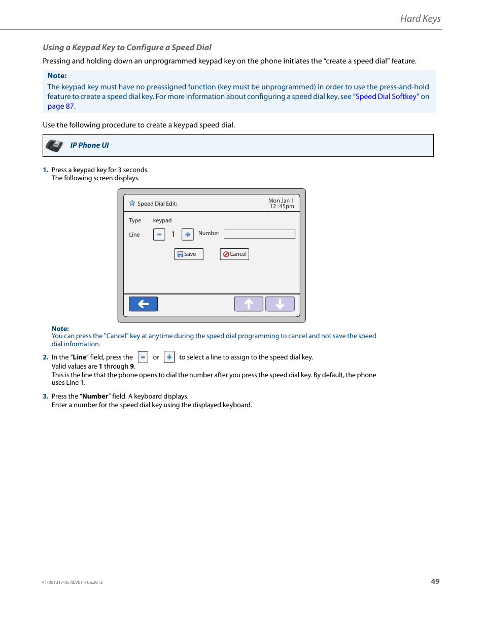 Using a keypad key to configure a speed dial, Hard keys | AASTRA 6739i User Guide EN User Manual | Page 55 / 214