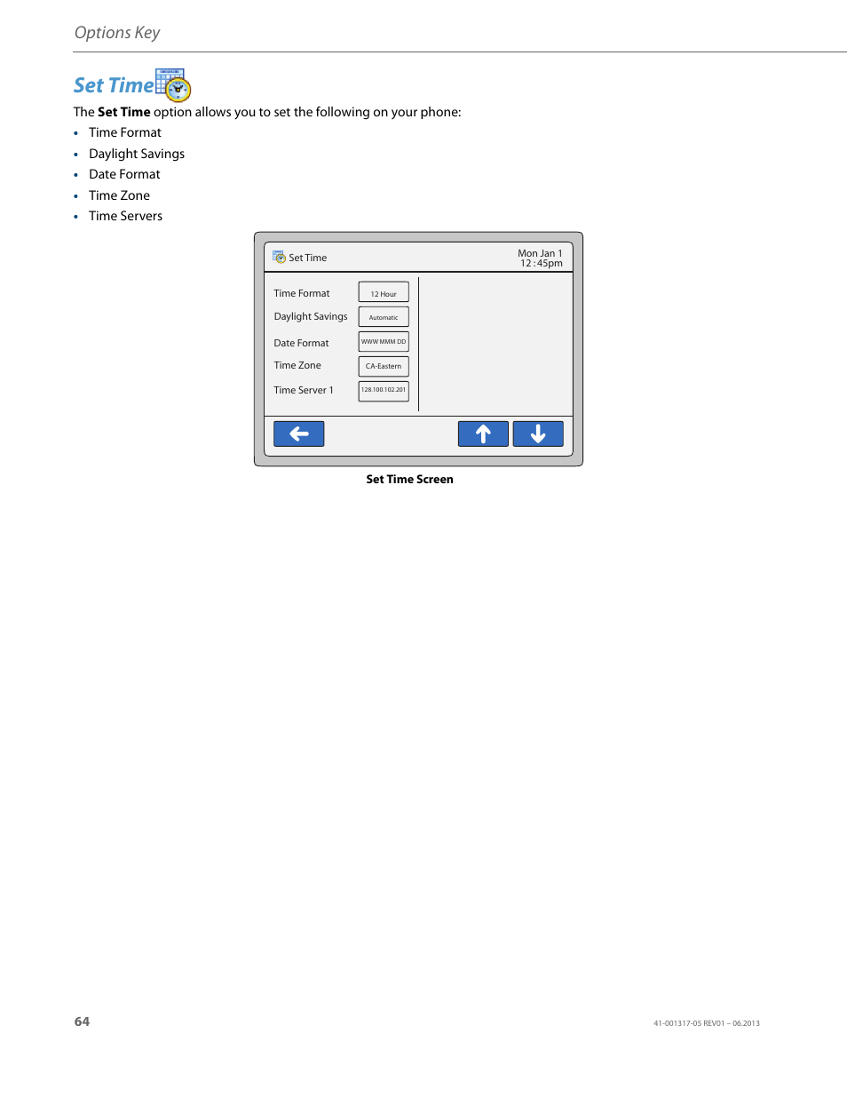 Set time, Options key | AASTRA 6739i User Guide EN User Manual | Page 70 / 214