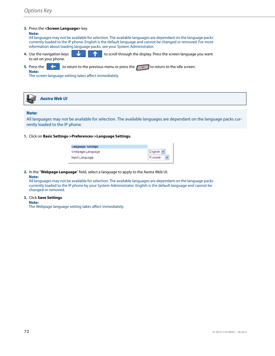 Options key | AASTRA 6739i User Guide EN User Manual | Page 78 / 214