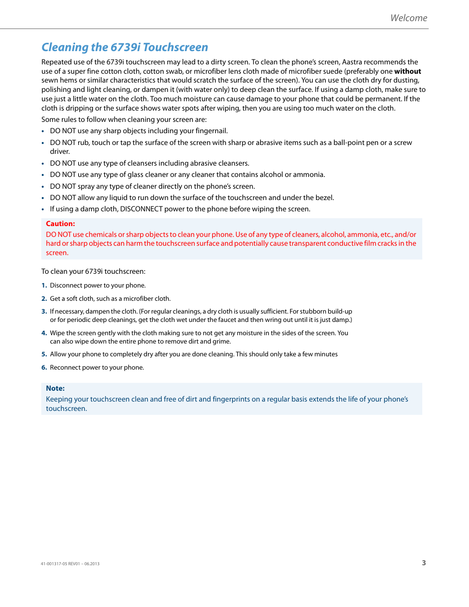 Cleaning the 6739i touchscreen, Welcome | AASTRA 6739i User Guide EN User Manual | Page 9 / 214