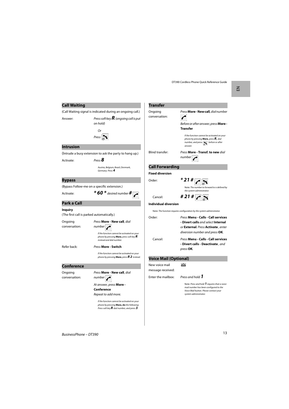 AASTRA DT390 for BusinessPhone Quick Reference Guide User Manual | Page 13 / 160