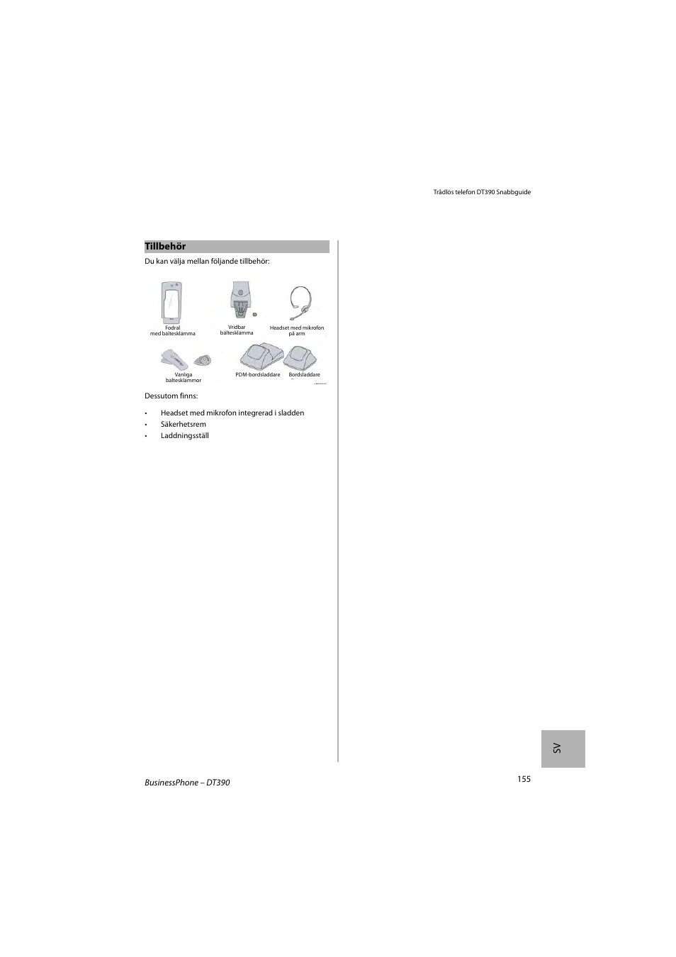 Sv tillbehör | AASTRA DT390 for BusinessPhone Quick Reference Guide User Manual | Page 155 / 160