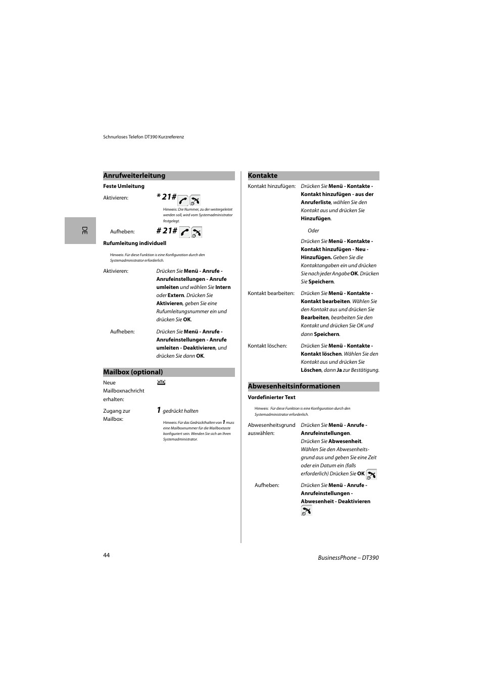 AASTRA DT390 for BusinessPhone Quick Reference Guide User Manual | Page 44 / 160