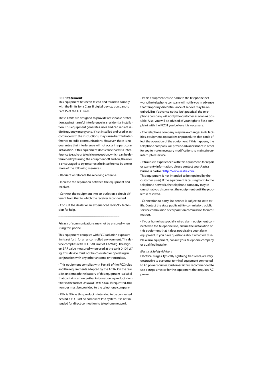 Fcc statement (usa) | AASTRA DT390 for BusinessPhone Quick Reference Guide User Manual | Page 5 / 160