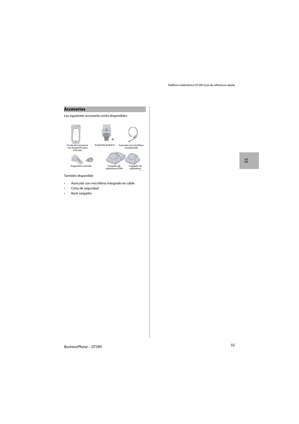 Es accesorios | AASTRA DT390 for BusinessPhone Quick Reference Guide User Manual | Page 55 / 160