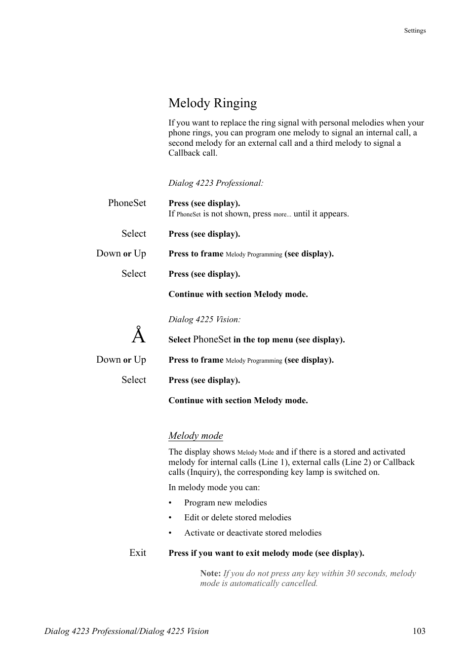 Melody ringing | AASTRA 4225 Vision for MX-ONE (TSE) User Guide EN User Manual | Page 103 / 132