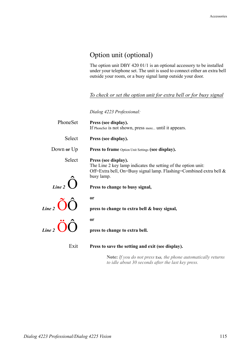 Option unit (optional) | AASTRA 4225 Vision for MX-ONE (TSE) User Guide EN User Manual | Page 115 / 132